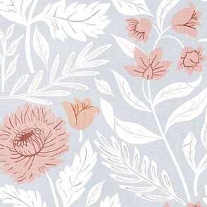 Pastel Garden Blooms on Faded Blue