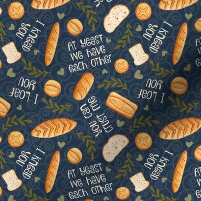 Small-Medium Scale Funny Bread Puns Sayings I Knead You I Loaf You on Navy
