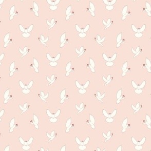 Mini - Peace dove pattern with cute branches of berries in soft pale pink background