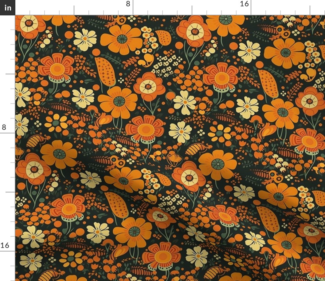 70s orange floral