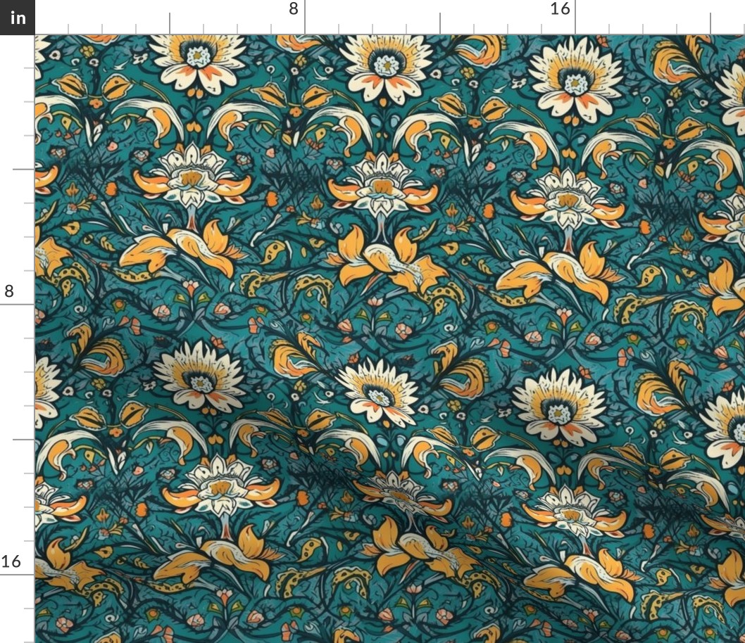 floral orange and green