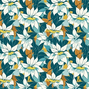 floral teal yellow green