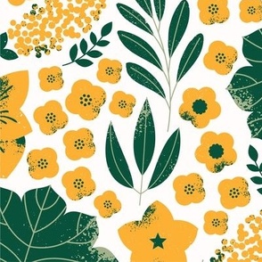 Yellow flowers and green leaves