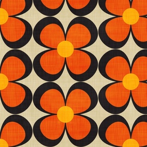 70s Retro Groovy Floral Pattern Orange Yellow Beige Brown LARGE