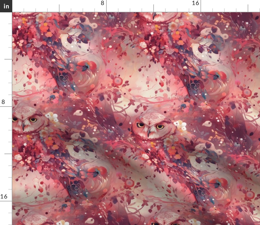 owl pink floral abstract