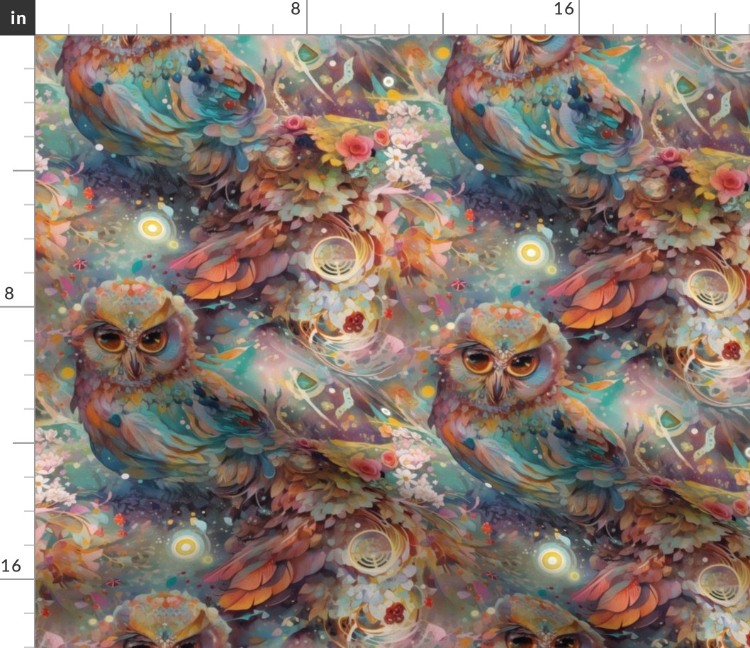 owl rainbow floral abstract