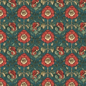roses tudor in red and tan