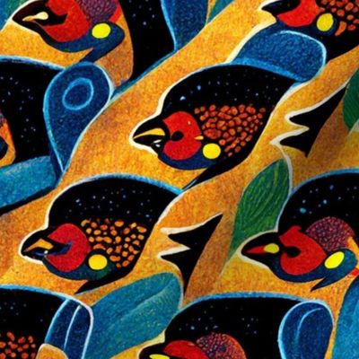 tribal birds in red