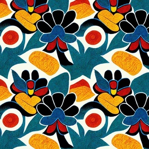 tribal flowers in blue and red