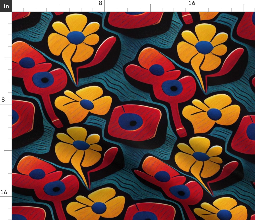 tribal flowers in orange and red