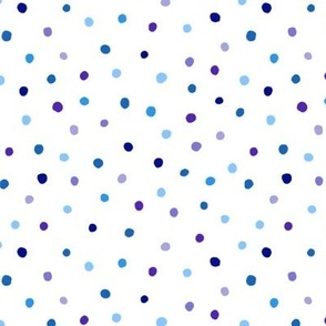 Mixed Blues and Purple Painted Dots on White