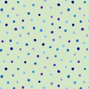 Mixed Blues and Purple Painted Dots on Pale Olive