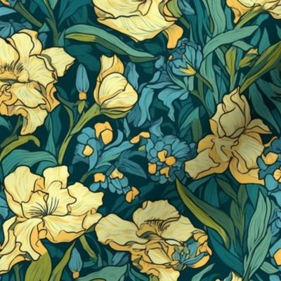 van gogh blue and yellow floral