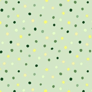 Painted Dots Greens Yellows on Pale Olive