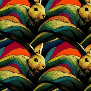 van gogh rabbit rainbow waves