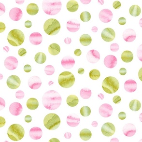 Watercolour Pink and Green Polka Dots large scale 12 inch