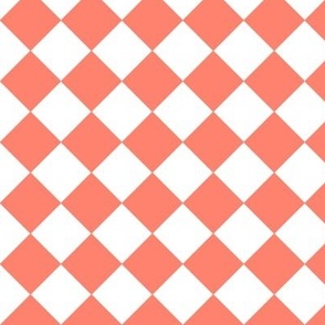 Diamond chequerboard geometric  white  and  salmon 6” repeat 