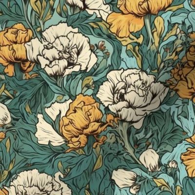 van gogh white and gold floral