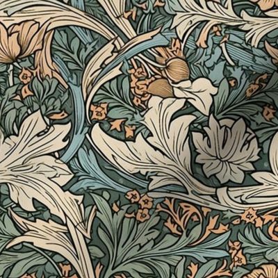 william morris white and green floral