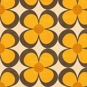 70s Retro Groovy Floral Pattern Yellow Gold Ochre Orange Beige Brown LARGE