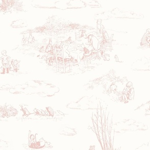 Winnie-the-pooh toile  blush pink, classic hundred acre wood   