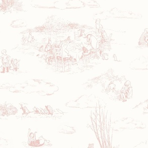 Winnie-the-pooh toile  blush pink, hundred acre wood wallpaper , classic, vintage nursery, nursery toile, baby girl, pink wallpaper, 