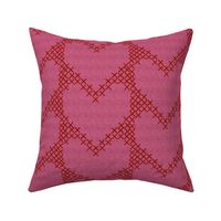 Cross Stitch Hearts Red on Pink