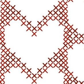 Cross Stitch Hearts Red on White