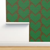 Cross Stitch Hearts Christmas Red on Green