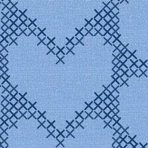 Cross Stitch Hearts Blue on Blue