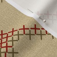 Cross Stitch Hearts Khaki and Red on Beige