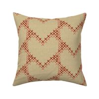 Cross Stitch Hearts Red and Pink on Beige