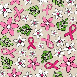 Large Scale Pink Ribbon Floral Breast Cancer Awareness and Support on Tan