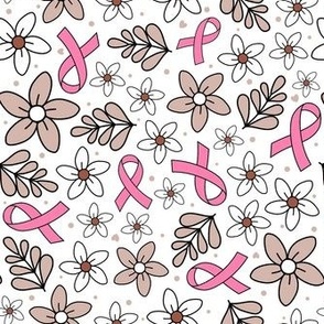 Medium Scale Pink Ribbon Floral Breast Cancer Awareness and Support