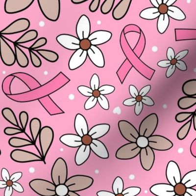 Large Scale Pink Ribbon Floral Breast Cancer Awareness and Support on Pink