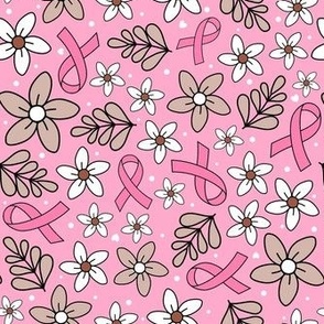 Medium Scale Pink Ribbon Floral Breast Cancer Awareness and Support on Pink