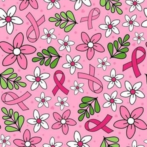 Medium Scale Pink Ribbon Floral Breast Cancer Awareness and Support on Pink