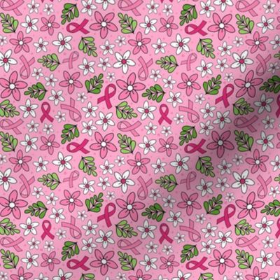 Small Scale Pink Ribbon Floral Breast Cancer Awareness and Support on Pink