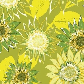 14" block Sunflowers on Lime Green
