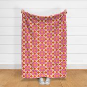 70s Retro Groovy Floral Pattern Hot Pink Red Yellow Beige LARGE