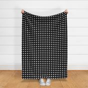 01 Black- Black and White Polka Dots on Grid- 1 inch- Petal Solids Coordinate- Solid Color- Halloween- Witch- Spooky