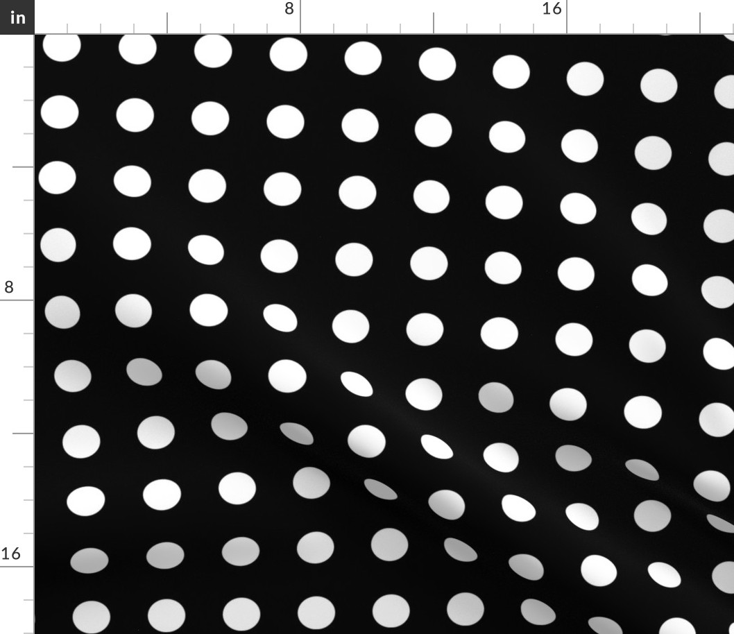 01 Black- Black and White Polka Dots on Grid- 1 inch- Petal Solids Coordinate- Solid Color- Halloween- Witch- Spooky