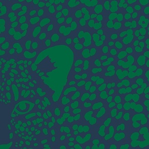 Large Spot the Leopard - Leopard in an ocean of spots - animal print - emerald green on navy blue (petal solids coordinate) 