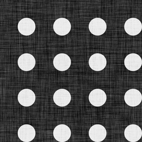01 Black- Polka Dots on Grid- 1 inch- Linen Texture- Dark- Petal Solids Coordinate- Solid Color- Faux Texture Wallpaper- Halloween- Witch- Spooky