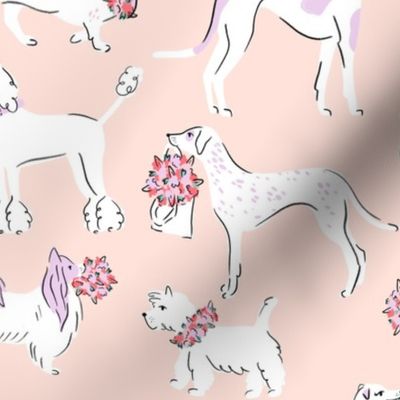 Flowers Dogs in Peach 