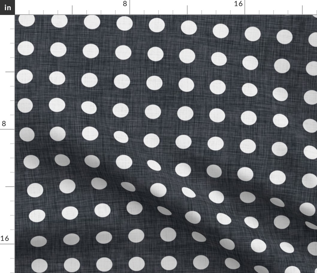 02 Graphite- Polka Dots on Grid- 1 inch- Linen Texture- Dark- Petal Solids Coordinate- Solid Color- Faux Texture Wallpaper- Halloween- Gray- Grey