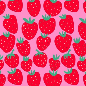 Summer Strawberry - red strawberries on pink - berry fabric - medium