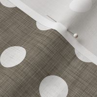 04 Bark- Polka Dots on Grid- 1 inch- Linen Texture- Dark- Petal Solids Coordinate- Solid Color- Faux Texture Wallpaper- Brown- Neutral- Natural Earth Tones