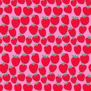 Summer Strawberry - red strawberries on pink - berry fabric - small