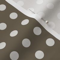 04 Bark- Polka Dots on Grid- 1/2 inch- Petal Solids Coordinate- Solid Color- Neutral Wallpaper- Brown- Neutral- Natural Earth Tones